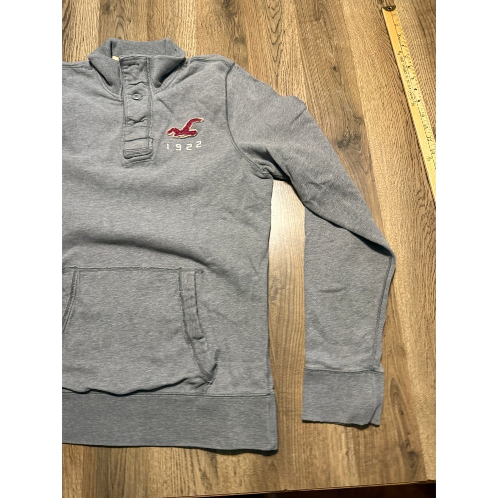 Hollister Shirts Mens Size XL Gray Sweatshirt Quarter Button Mock Neck Logo - Picture 4 of 9